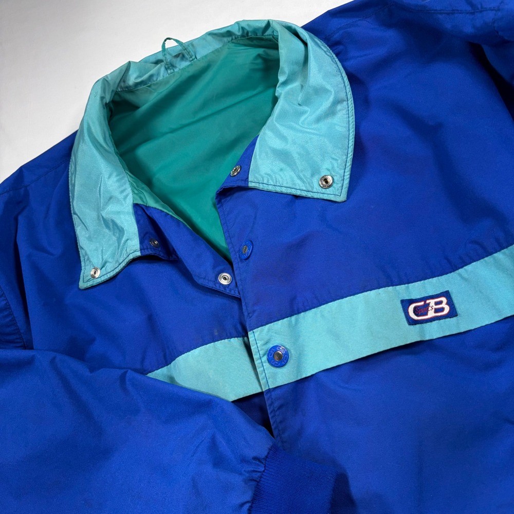 Vintage 1989 CB Sports Windbreaker Jacket Large Men's USA Blue Teal Colorblock